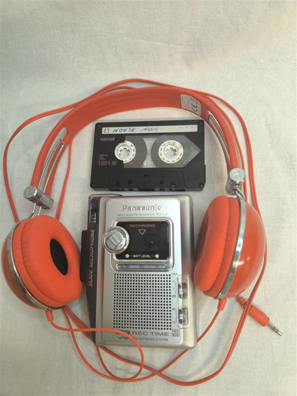 Vintage cassette player with headphones