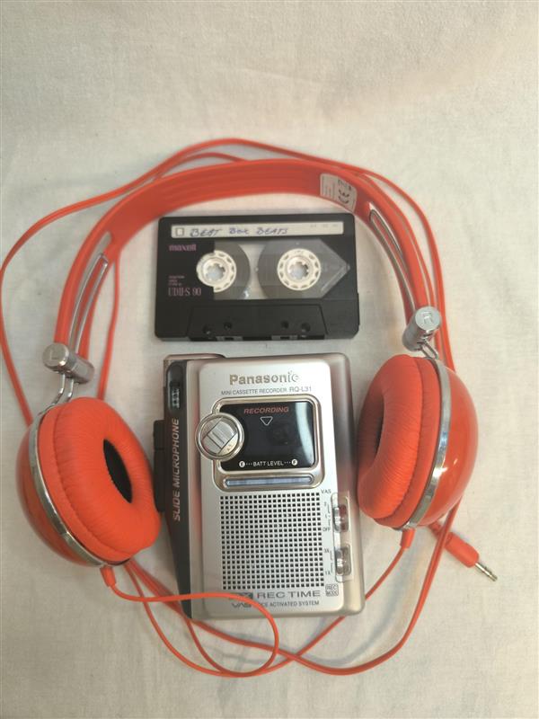 Vintage cassette player with headphones