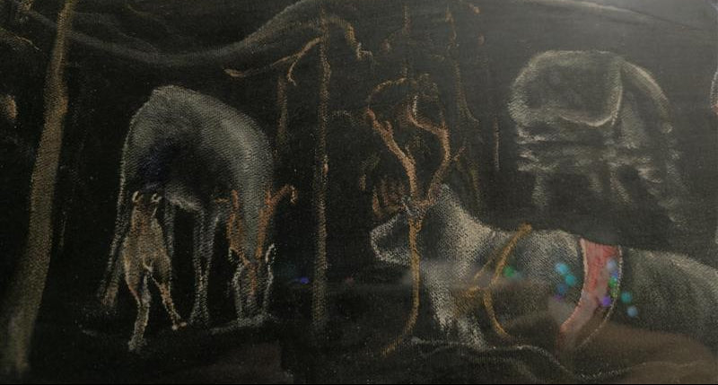 Winter Scene with Reindeer (55 × 37 cm)