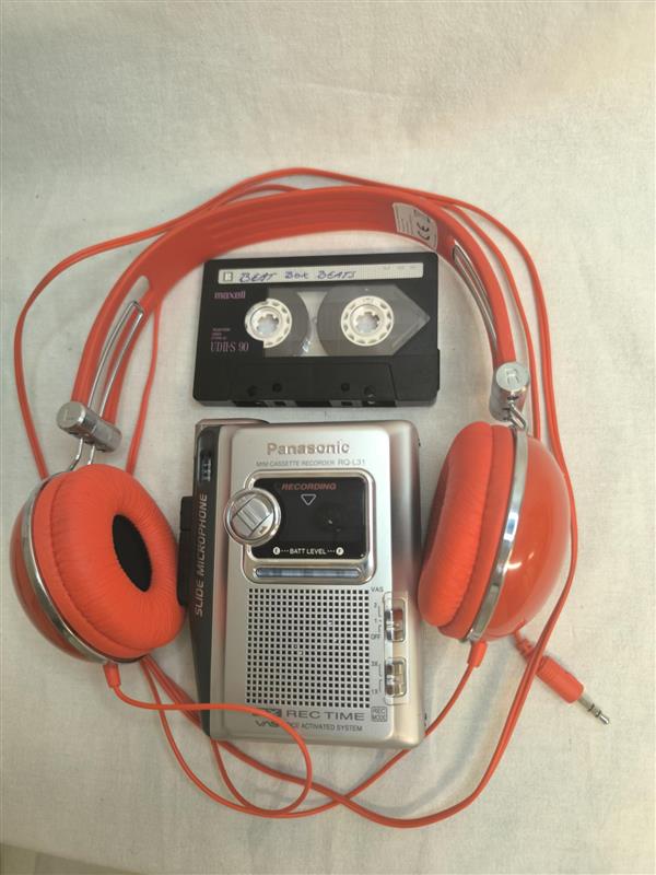 Vintage cassette player with headphones